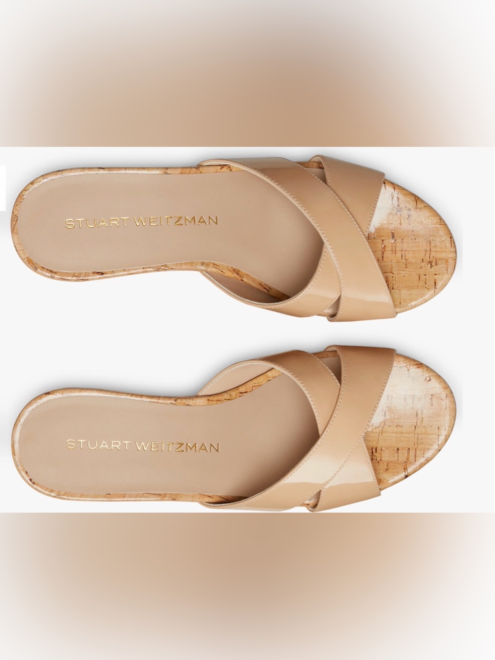 Stuart Weitzman Carmen Cork Wedge Sandals Beige Leather Slides Size 7 NWOB